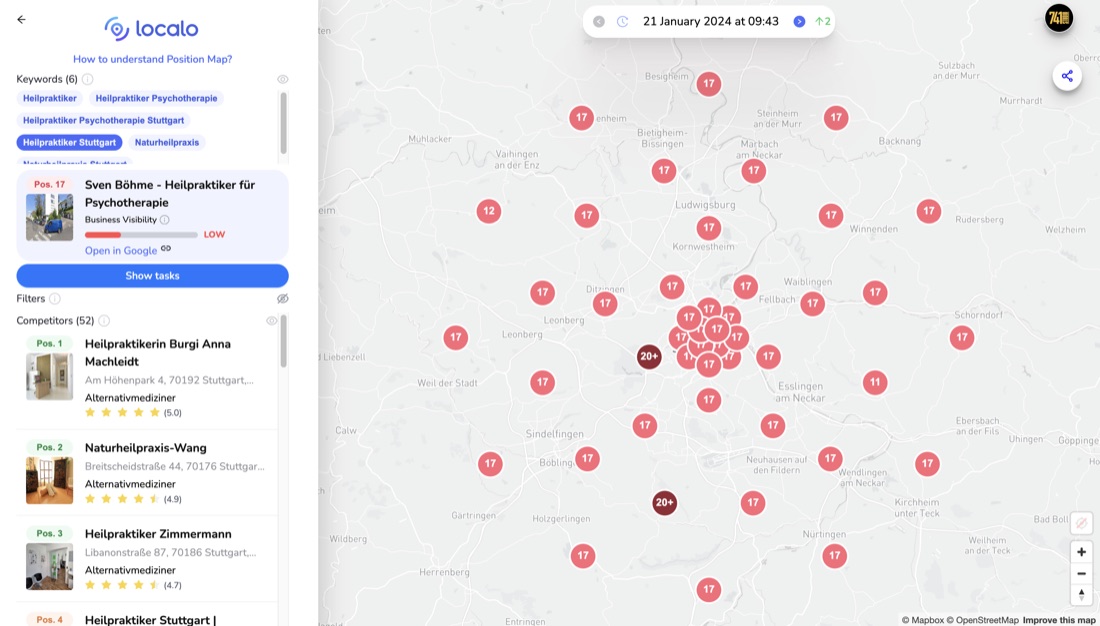 Before: position 17, whole map red, visibility LOW